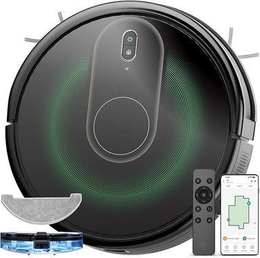 Robot Aspirador y Fregasuelos 3800Pa, Robot Aspirador con Mapeo, Autonomía 120 Minutos,Control App/Alexa/IFTTT/Siri,Aspirador Robot Ideal para Pelo de Mascotas/Alfombra y Suelo,Carga automática,Negro